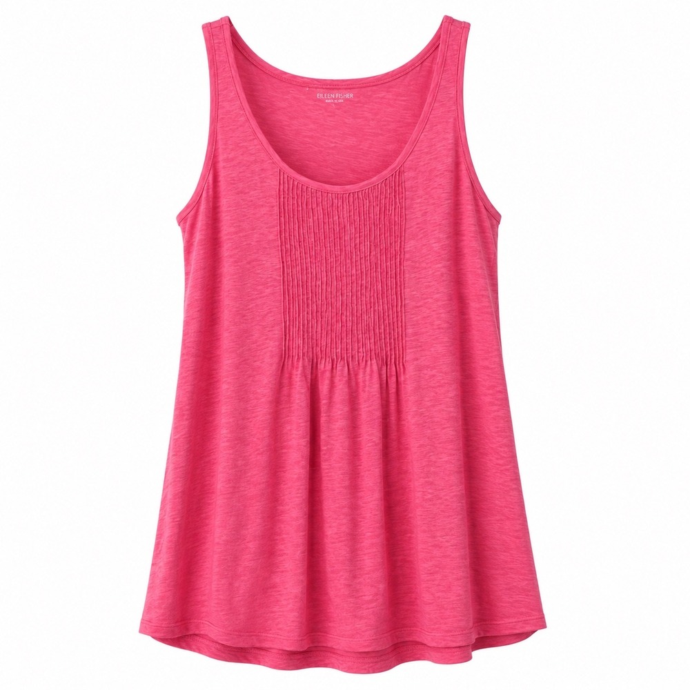 Eileen Fisher Womens Tank Top S Linen Pink Pintuck Pleated Coastal Minimalist